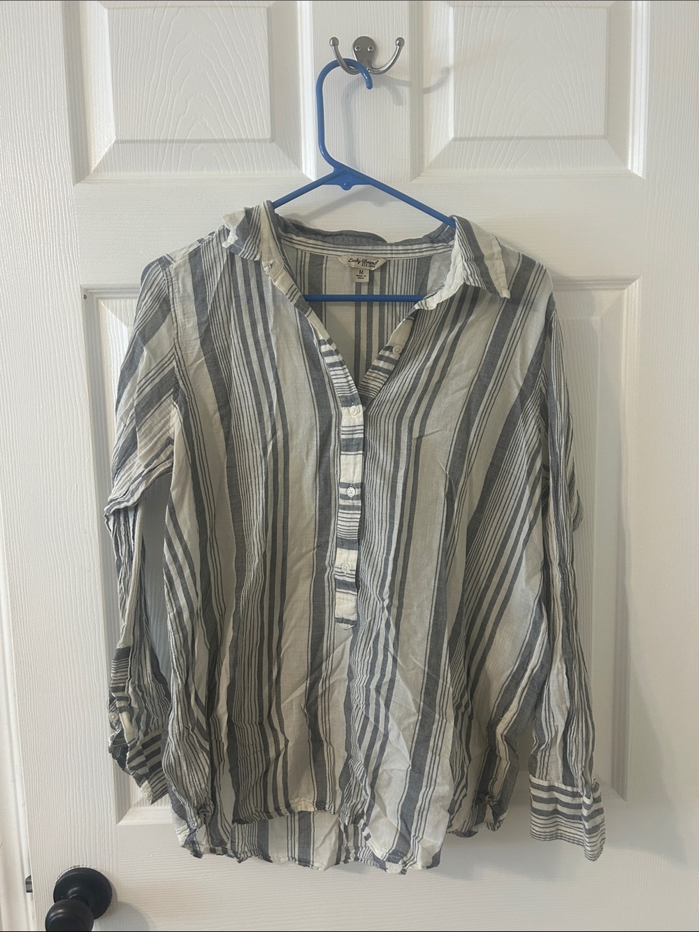 Lucky Brand Striped Button-Front Long-Sleeve Shirt - Blue & White